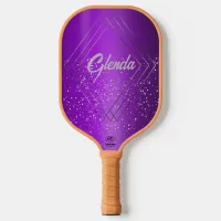 Modern Purple Brushed Metal with Silver Monogram | Carbon Fiber Pickleball Paddle