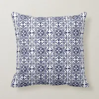 Navy Blue White Moroccan Tile Geometric Boho Beach Throw Pillow