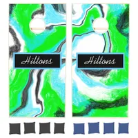 Minty Lime Green and Blue Marble Swirls Cornhole Set