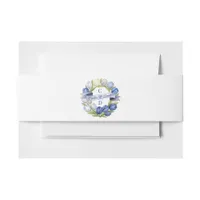 Elegant Watercolor Tulip Wreath Wedding Blue Ivory Invitation Belly Band
