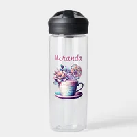 Personalized Pretty Vintage Tea Cup of Flowers Water Bottle