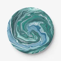 Turquoise and Blue Ocean Wave Swirls Paper Plates