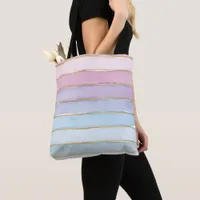 Watercolor Wide Stripe Blue Purple Pink Summertime Tote Bag