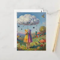 Her Head Was In the Clouds Colorful Surreal Art Postcard