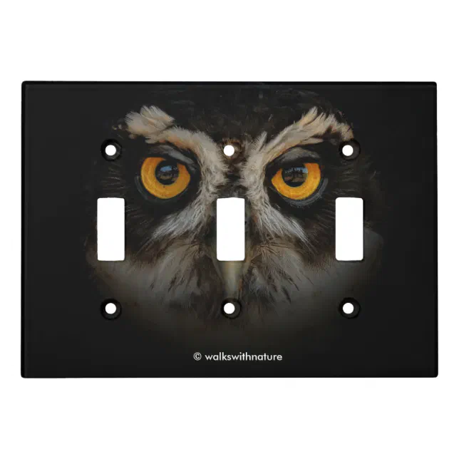 Mesmerizing Golden Eyes of a Spectacled Owl Light Switch Cover