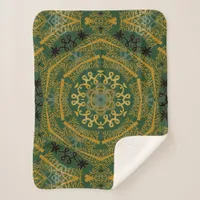 Green and Gold Xmas Tree Geometric Mandala Sherpa Blanket