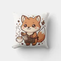 Kawaii Fox Barista Throw Pillow