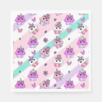 Unicorn Cupcakes Cute Girl's Birthday Napkins