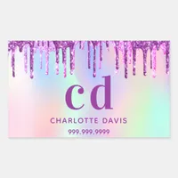 Purple pink drips holographic rectangular sticker