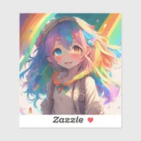 Beautiful Rainbow Anime Girl Sticker
