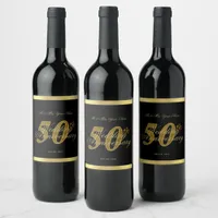 50th Wedding Anniversary Black and Gold Wine Label