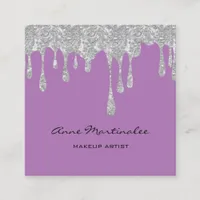 Makeup Artist Silver Dripping Glitter Square Business Card