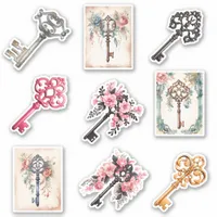 Vintage floral watercolor key collection sticker