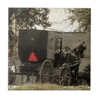 Amish Horse and Buggy Sepia Postcard Digital Art Tile