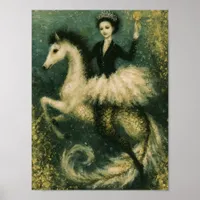 Ballerina Queen on Her Mermaid Seahorse Poster