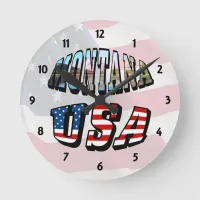 Montana Picture and USA Flag Text Round Clock