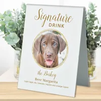 Signature Drink Elegant Gold Pet Wedding Photo Table Tent