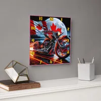 Motorcycle shines with Canadian flag at night Square Wall Clock