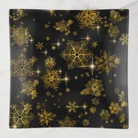 Prettiest Snowflakes Pattern Black/Gold ID846  Trinket Tray