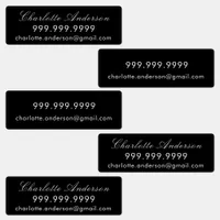 Name phone email black white script labels