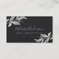 Eucalyptus Silver Foil Black Business Card