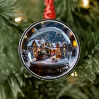 Snow globe with  Vintage Train and Village Metal Ornament