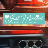 Just Married Teal Personalized Newlywed Wedding Car Magnet