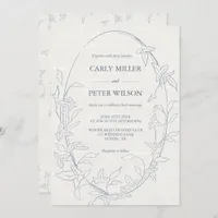 Elegant Vintage Blue Floral Frame | Linen Wedding Invitation