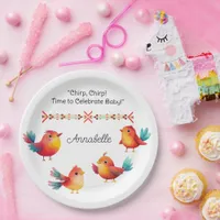 Bird-Themed Baby Shower Cute Watercolor Paper Plates