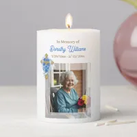 Golden Cross and Flowers Memorial Keepsake Pillar Candle