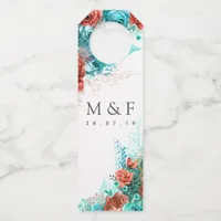 Turquoise and Coral Tropical Floral Wedding Bottle Hanger Tag