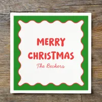 Fun Retro Wavy Red and Green Custom Chic Christmas Napkins