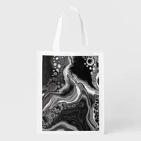 Black and White Marble Digital Fluid Art   Grocery Bag