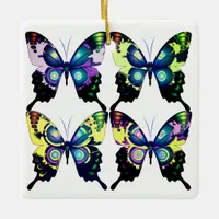 Aqua, Pink, and Yellow -  Elegant Butterflies Ceramic Ornament