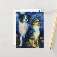 Faux Van Gogh Two Austrailian Shepherds Postcard