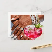 Rose Drink and Jewels Mixed Media Collage  Postcard