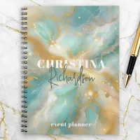 Luxury Elegant Glam Gold Glitter Aquamarine Marble Notebook