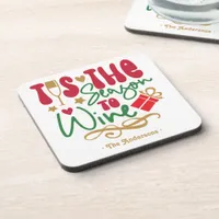 Funny Retro ’Tis the Season to Wine Christmas Beverage Coaster
