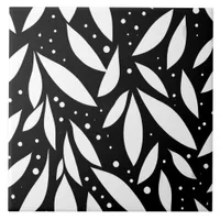 Black and White Leaf Foliage  Ceramic Tile