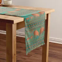 Southwest Cute Javelina Family Copper Teal Short Table Runner