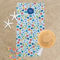 Cute ocean beach collage custom monogram  beach towel