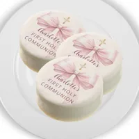 First Communion pink bow girl cream cross Chocolate Covered Oreo