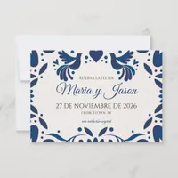 Otomi Blue Floral Elegant Fiesta Spanish Wedding Save The Date