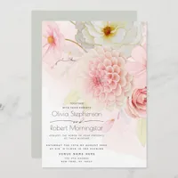 All in One Pastel Pink Flowers Wedding  Invitation