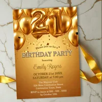 Elegant Dazzling Gold Foil Balloons 21st Birthday Invitation