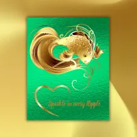 Gold goldfish on green foil monogram | poster