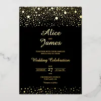Hexagon Confetti Elegant Black Gold Foil Wedding Invitation