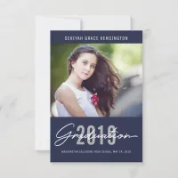 Modern Elegant Graduation Blue Class of 2019 Photo Announcement