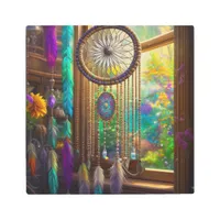 Pretty Dreamcatcher in Window Purple Boho Metal Print
