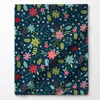 Festive Botanical Christmas Navy Floral Pattern Fabric